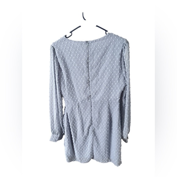 Lulus Light Blue Swiss Dot Long Sleeve Tie-Front Mini Dress size M - Picture 4 of 9